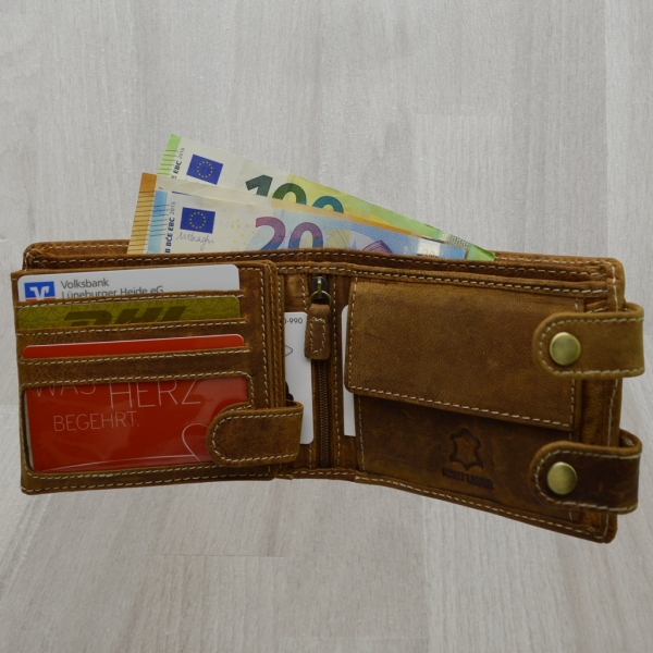 Wildleder Edition Herren Biker Geldbörsen mit RFID Schutz Hosenkette Riegelverschluss (Querf. braun)